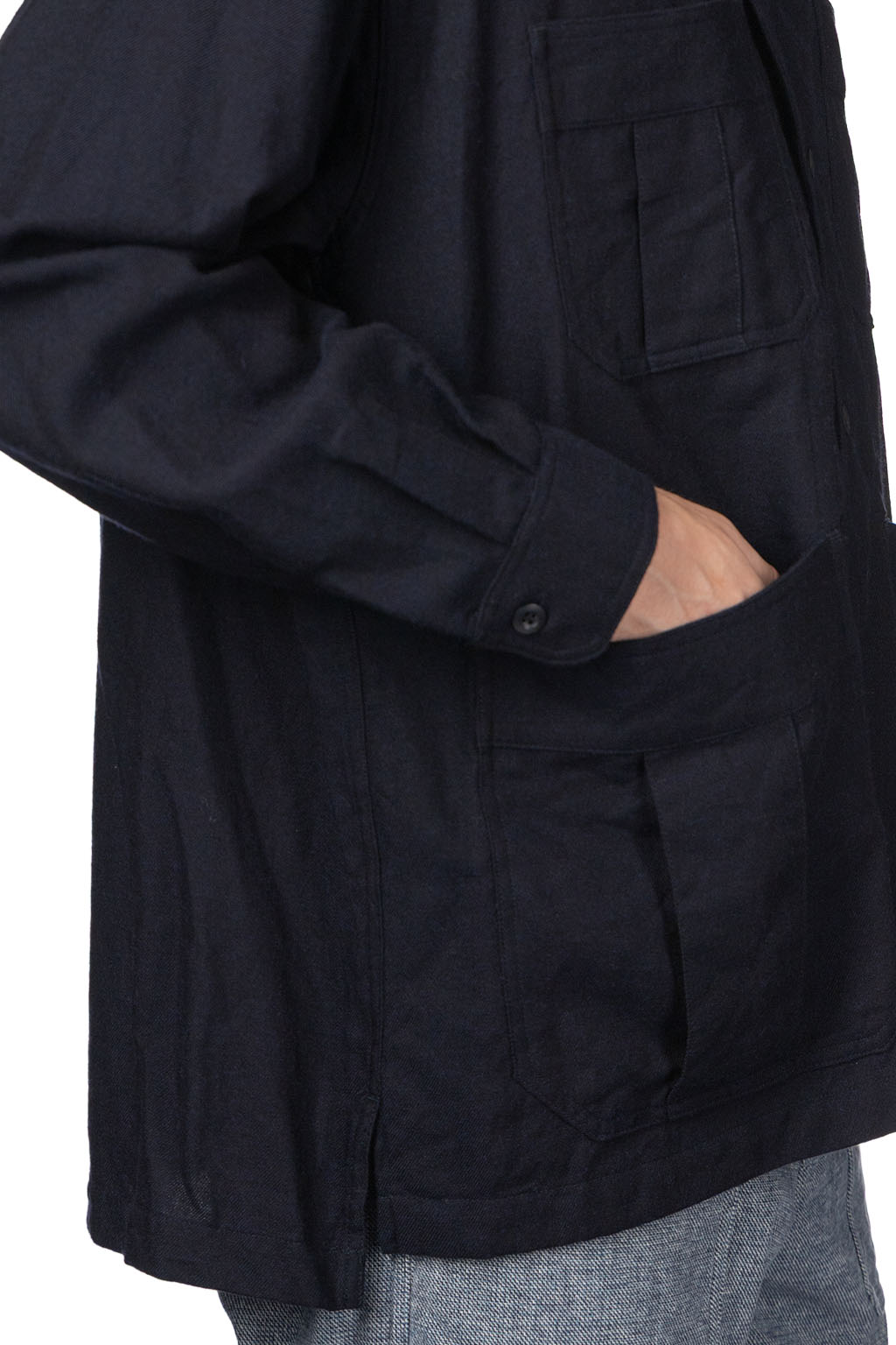 ts(s) - Wool Cotton Chambray Twill Cloth Military Shirt Jacket - Navy